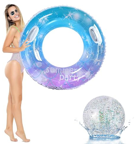 OdiuK Schwimmring Erwachsene Aufblasbare Pailletten Schwimmreifen Mit Griff, Sommer Groß Schwimmenring&Wasserball Dauerhafter Floating Ring