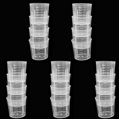 20 Pcs Medicine Cups, 30ml Measuring Cups, Medicine Pots, Plastic Graduated Cups Transparent Scale Cups Plastic Clear Epoxy Mixing Cups for Kitchen Cooking Medicine Measure Tool