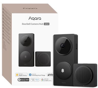Aqara Smart Doorbell Camera G410 with Chime, 2K, HomeKit Secure Video, 2-Way Audio, Built-in Matter Hub, Wireless/Wired, Supports Apple Home, Alexa, Google, Home Assistant, 2.4G/5GHz Wi-Fi, Black