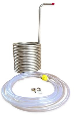 OUHFCASN 15M Immersion Wort Chiller,Stainless Steel Beer Cooling Coil For Home Brewing Super Efficient Wort Chiller,With Accessories Fast Response, Efficient Heating(Coil with Fittings)