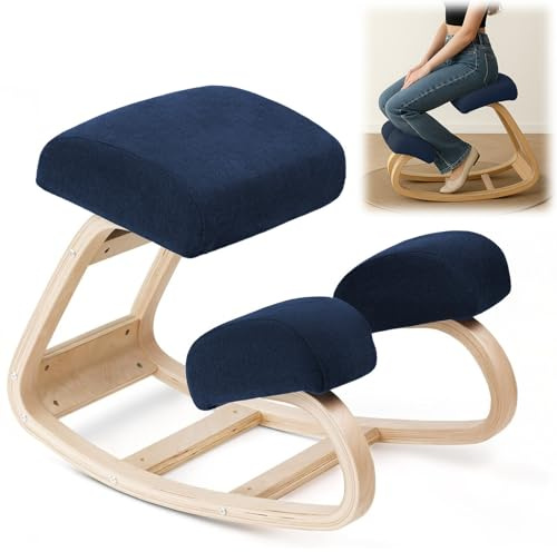 Ergonomic Kneeling Chair - Modern Rocking Kneeling Chair with Soft Hip and Knee Cushions, Correction Posture Wooden Stool for Office and Home, Ergonomic Stool for Back and Neck Pain Relief (Black)