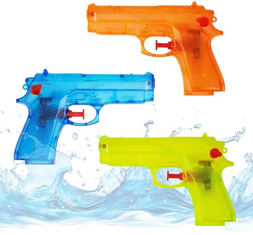3 x vattenpistoler, 15 cm, färgglatt set – extra lång räckvidd – sprutpistol liten mini – vattensprutpistol för barn (15 x stycken – 15 cm)