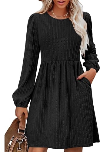 Zeagoo Jumper Dress for Women Long Sleeve Winter Dresses Knitted Dress | Autumn Dresses for Women, A Line, Casual Dress with Pockets, Loose, Skater Dress, Jersey Dresses, Knee Length, Crew Neck