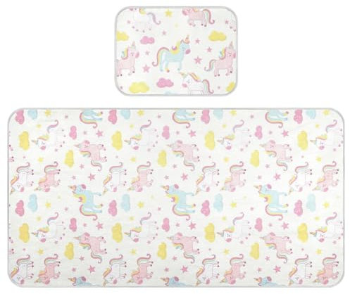 Kühlende Baby-Matratze, 71,1 x 132,1 cm, atmungsaktive Kinderbett-Matratze, Auflage für Babys und Kleinkinder, Einhörner, Wolken, Stern, Cartoon, Pfirsich