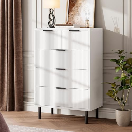 Litake Kommode Mit 5 Schubladen Weiß Sideboard Komodenschrank Für Wohnzimmer Schlafzimmer Kommode Mit Großer Schubladenschrank Flur Möbel Arbeitszimmer 95X70X40 cm