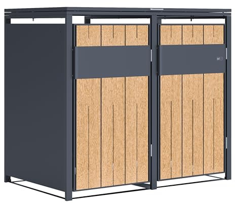 Axi Luke Cache Poubelle en Métal, Anthracite/Effet Bois - Abri Poubelle pour 2 Conteneurs - Max. 240L - Abri Poubelle Extérieur avec Excellente Ventilation