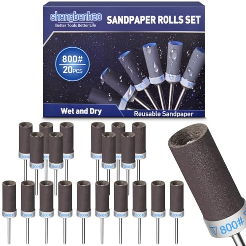 20 Pièces 800 Grains Tambour De Ponçage pour Dremel Outils Rotatifs, Manchons de Ponçage avec Tige de 1/8 pour Polissage et Ponçage