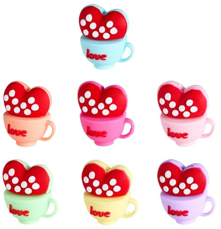 WEWAYSMILE Lot de 7 perles en silicone en forme de cœur 3D pour stylos, gobelets, perles focales en silicone pour la fabrication de porte-clés, stylos, bracelets, cordons, loisirs créatifs