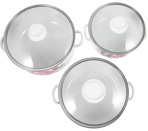 Toyvian Vintage Enamel Cooking Pot Lid Two Handle Household Soup Pot for Home Cooking