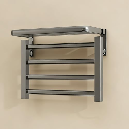 Sèche-Serviettes électrique, radiateur sèche-Serviettes électrique avec Plateau, Mural et température constante 55°, pour Salle de Bain, Salons et spas Gray