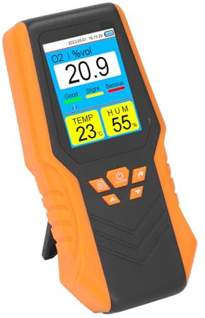 Tragbarer O2 Detektor Digitaler Sauerstoffmessgerät mit Datum Uhrzeit Temperatur Luftfeuchtigkeit 0-30% Vol