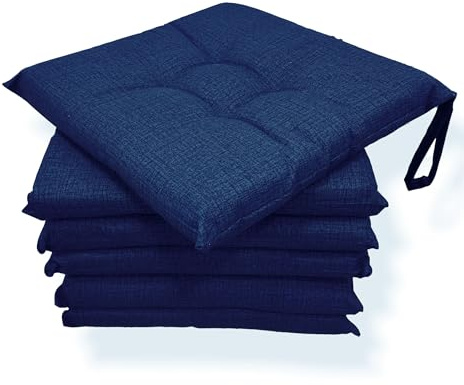MENKËLL - Set 6 Cuscini Sedia da Cucina in Cotone - Cuscini Coprisedia Universali 40x40 cm - Cuscino 4 punti con Lacci di Fissaggio Imbottiti 100% Made in Italy (Blu, 40x40 cm)
