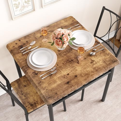 Garvee 1-Tisch-2-Stühle Esszimmer-Set, Retro-Stil Essgruppe mit MDF-Oberfläche & Eisenrahmen (100,5×76×16,2 cm)