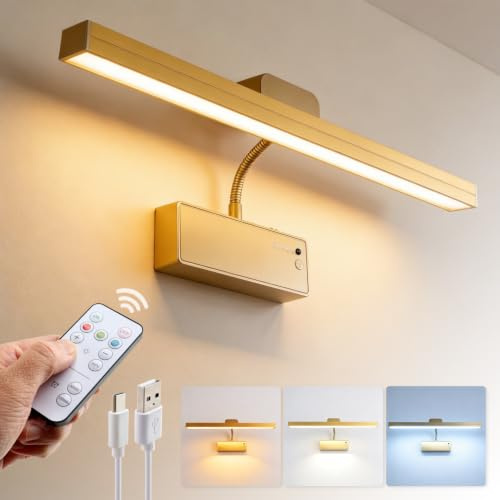 da LIGHT Akku Bilderleuchte Kabellos - Dimmbare Wandlampe mit Fernbedienung | Kabellose 4000mAh Akku-Wandleuchte (150lm). 3 Farben, dimmbar & mit Fernbedienung. Magnetische Montage ohne Bohren.