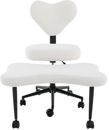 KAUITOPU Meditationsstuhl, 360° Drehbar Stuhl mit Gekreuzten Beinen, Multifunktionaler Bürostuhl mit Rädern, Verstellbares Criss Cross Chair Schneidersitz Stuhl, Belastbarkeit 150 kg (Weiß)