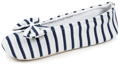 Isotoner Pantuflas Zapatillas Bailarinas Mujer ultra cómodas, suela de piel, detalle de nudo grande, EU,, Rayas azules, 39/40 EU