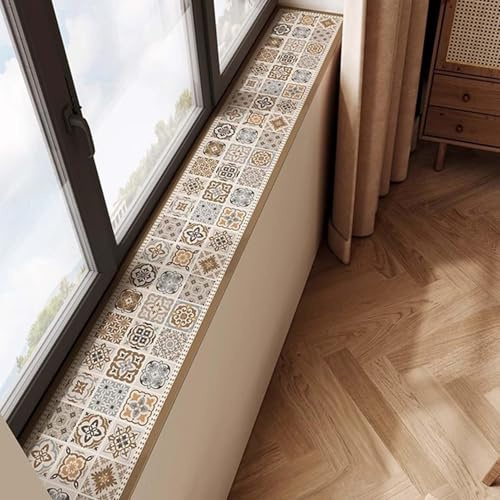 TJKK Decorative Windowsill Cushion Cover, Diatomaceous Earth Absorbent Pad for Plants, Cuttable Window Sill Protector Mat with Non Slip Backing (140 * 35cm,khaki)