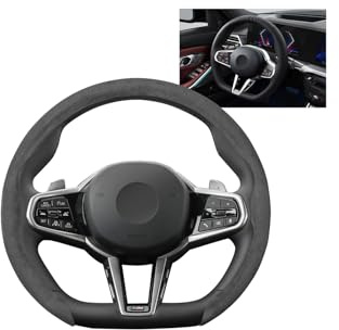 Rondrive Lenkradhülle Segmentiert Wildleder-Optik Rutschfester Lenkradschutz Passend für VW Golf BMW Audi Mercedes Opel Dacia Sport Design Lenkradbezug Universal 37-38cm Lenkradabdeckung Grau
