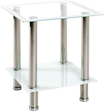 HAKU Beistelltisch Glasplatte klar Edelstahl Sofatisch mit Sicherheitsglas Couchtisch - Maße: B 40 x H 46 x T 40 cm; Style: Modern