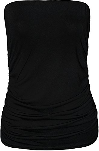 WearAll - Übergröße Damen Ärmellos Trägerlos Gerüscht Bandeau Top - Schwarz - 48-50