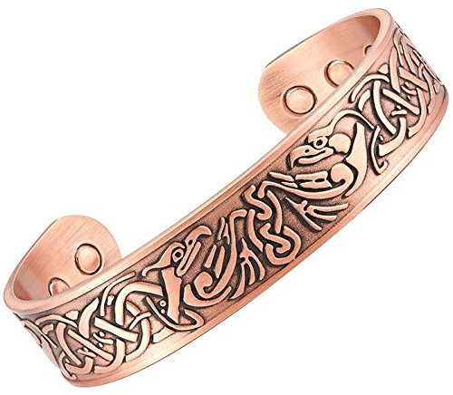 Unisex Vikinger-magnetarmband i koppar med 6 magneter (3 000 Gs), 16.5 centimeters, Koppar, utan sten