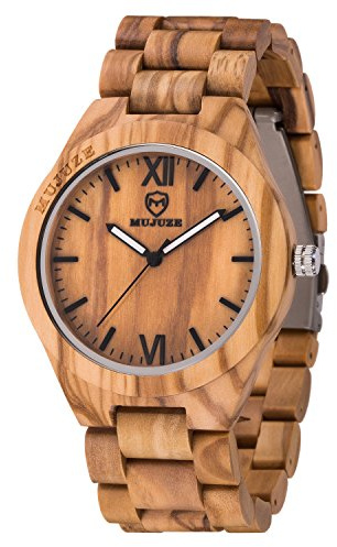 MUJUZE Reloj de Madera Relojes de Pulsera para Hombres y Mujeres Correa de sándalo y Manos Luminosas Reloj analógico de Madera de Cuarzo