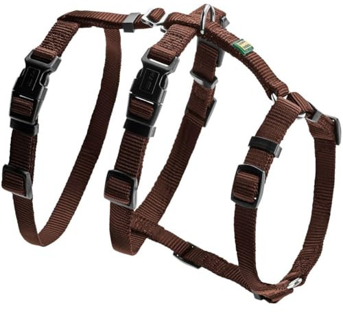 HUNTER Sicherheitsgeschirr VARIO RAPID, Panikgeschirr mit extra Bauchgurt, ausbruchssicher & verstellbar, auch als klassisches Y-Geschirr nutzbar, leichte Klickverschlüsse, Farbe: braun, Größe: XS-S