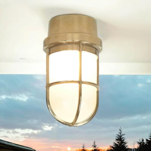 Licht-Erlebnisse Maritime Lampe Außenleuchte aus Messing Glas rostfrei wetterfest Deckenleuchte Balkon Eingangsbereich