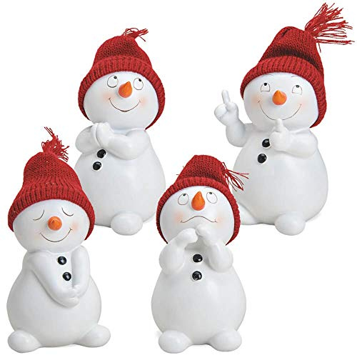 matches21 HOME & HOBBY Lustige Schneemann Deko Figuren für Weihnachten im 4er Set - Süße 15cm Weihnachtsfiguren als innen Weihnachtsdeko - Kleine Schneemänner als Wohnzimmer Weihnachtsdekoration