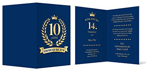 30 x Einladungskarten Firmenjubiläum individueller Text DIN A6 Klappkarte - Königsblauer Lorbeerkranz