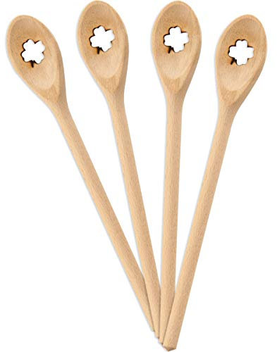 Spruchreif · Cucharas gourmet de madera · Juego de 4 mini cucharas de madera · Diseño de trébol · Mini cuchara como idea de decoración · Etiqueta de regalo · Decoración de madera · Idea de regalo