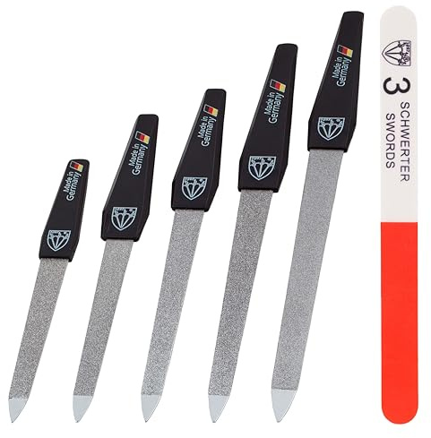 3 Swords Germany - Brand Quality Sapphire Metal Nail File Set (5 pcs.) with 3-Way Nail Buffer (1 pc.), Manicure Pedicure Finger & Toe Nail Care - Made in Solingen Germany (671)