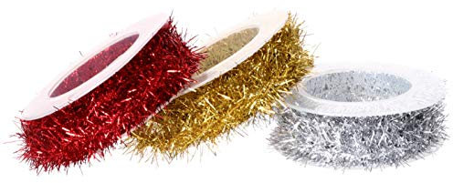 3 Rolls of Christmas Thin Tinsel Garland Garland Christmas Tree Decorations Ribbons Xmas Wedding Birthday Party Supplies (Red Gold Silver)