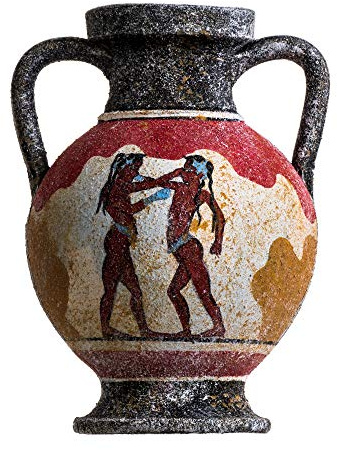 BeautifulGreekStatues Antike griechische Minoanische Amphore Akrotiri Boxer Fresco handgefertigte Keramik Keramik Vase klein