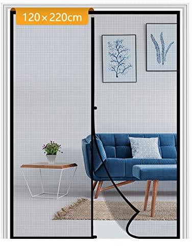 Yotache Fly Screen Door 120 x 220 cm, Reinforced Polyester Anti-Tearing Screen Door with Special Windproof Hasp Design, Black