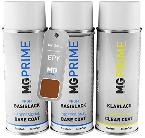 MG PRIME Autolack Sprühdosen Set für Dacia EPY Orange Atacama Nacre/Taklamakan-Orange Perleffekt Grundlack Basislack Klarlack Spraydose 400ml