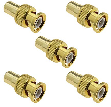 EMSea 5 x BNC-Stecker auf Adapter, weiblich, Cinch-Buchse, Koaxial-Stecker, vergoldet, für elektronische Geräte, Radio