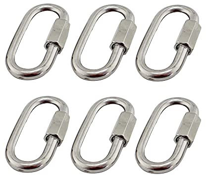 BuxiuGK 6 Stück Schraubkarabiner Karabiner M5/0.2,304 Edelstahl Heavy Duty D-Form Quick Link mit Verschraubung Verschluss Verriegelungsclips Kletterhaken für Camping