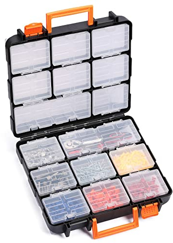 Mayouko 16 Compartments Detachable Toolbox Organizer, Hardware Organizer Box with Removable Sections, Carrying Storage Case for Parts, Screws, Bolts, Nuts, Toys