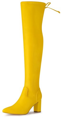 Allegra K Damen Lace Up Chunky Heels Overknee Hohe Stiefel, gelb, 39 EU
