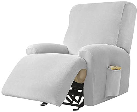 Highdi Stretchhusse für Relaxsessel Komplett Sesselschoner, Stretch Relaxsessel Bezüge 1 Stück - Einfarbig Samt Elastisch Sesselbezug für Fernsehsessel Liege Sessel (hellgrau)