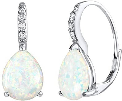 SILVEGO Damen Ohrringe aus 925 Sterling Silber mit weißem synthetischem Opal und Zirkonia