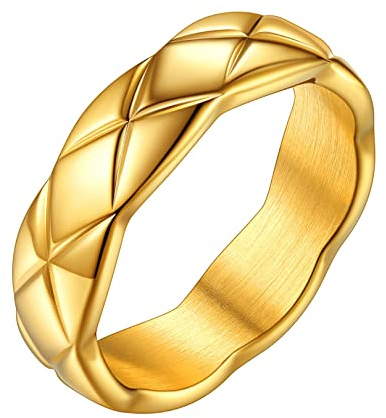 FOCALOOK Herren Ehering Verlobungsring Trauring 18k vergoldet 6mm breit X-Kreuz Design Bandring Antragsring Partnerring Modeschmuck für Männer Größe 57 (18.1)