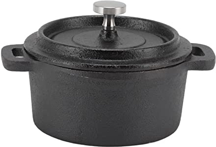 Olla de cocina de hierro fundido con aislamiento de mango ergonómico grueso con tapa, ollas de cerámica de estilo tradicional doble para horno holandés para cocinar(10CM)
