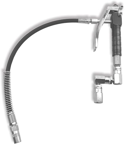 LUBEFLEX Control Handle Valve - Flex. spout 4 Jaws Coupler for Grease Pump, Heavy Duty High Pressure 7,500 PSI, 1/4 inch NPT(f) Inlet with 360 Degree Z Swivel (18 Flex. Spout with Spring)
