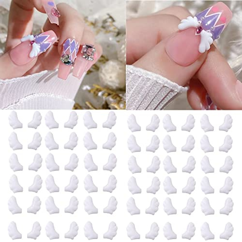 RUNRAYAY 400 Pcs Angel Wings Nail Charms, Kawaii Flatback Resin Nail Charms Sweet White Wings 3D Nail Decoration for DIY Crafts Jewelry Making.