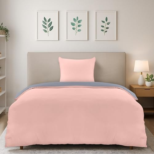 Utopia Bedding Bettwäsche 135x200 cm + 1 Kissenbezug 80x80 cm, Grau/Rosa