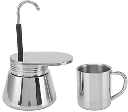 Caffettiera Moka a Tubo Singolo, Caffettiera per Caffè Espresso in Acciaio Inossidabile con 220 ml Tazzine, Caffettiera Moka Portatile da Campeggio all'Aperto, per Fornelli a Induzione, Fornelli a Gas
