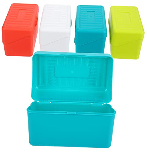 VILLFUL Kartei Ordner Box - 4 Stücke Kunststoff To Go Behälter, Rezeptbox, Business Halter für Kleine Notizkarten, Karteikarte, Karteikasten