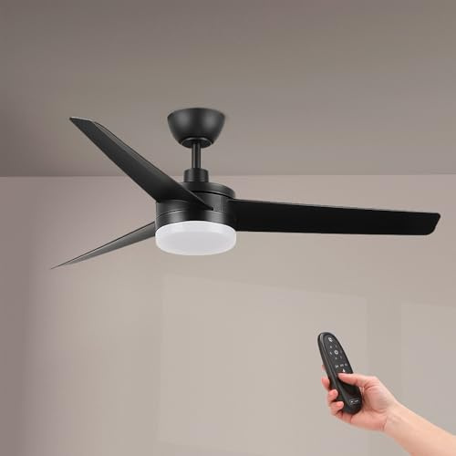 M mimotec LM8813 Deckenventilator mit LED-Licht, Fernbedienung, Motor DC 40 W, 18 W, 6 Geschwindigkeiten, leise, 3 Flügel, 132 cm, Sommer-/Winterfunktion, Timer